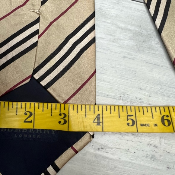 Burberry Tan w/ Black, Red & White Stripe Silk Tie - Picture 5 of 5